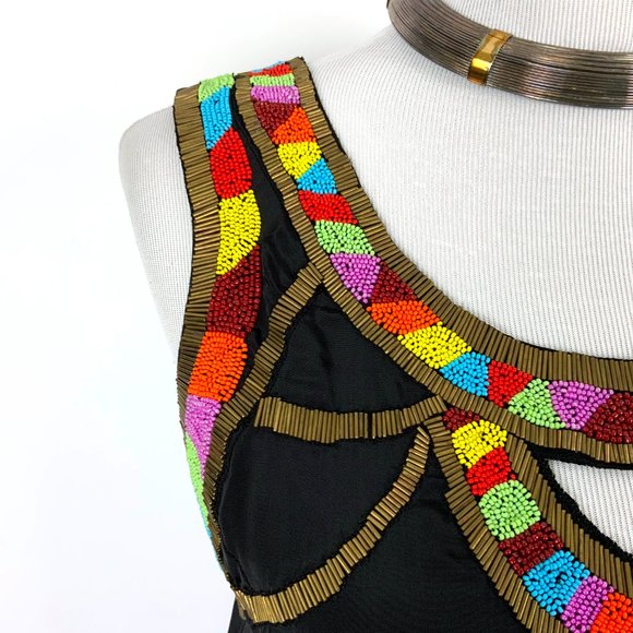 Yoana Baraschi Black Rainbow Beaded Y2K Tank Top Size 6 - Picture 5 of 16